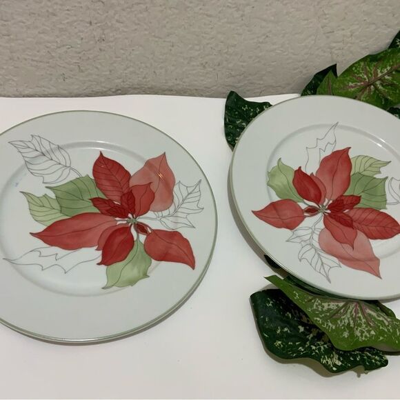 2 Block Spal 8"  Plate Poinsettia Christmas Mary Lou Goertzen - Picture 1 of 7